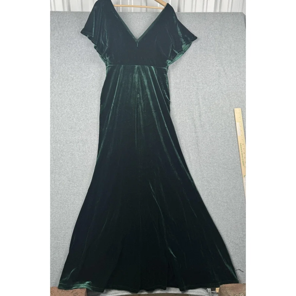 Revelry Dress Womens 10 Green Velvet Maxi Flutter Sleeve Formal Gown Evening - Picture 2 of 7